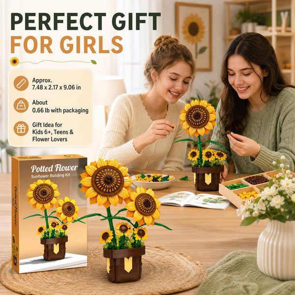 JYRUE Sunflower Building Set, 291-Piece Potted Flower Building Blocks, Botanical DIY Building Kit for Women, Girls and Kids, Ages 6+