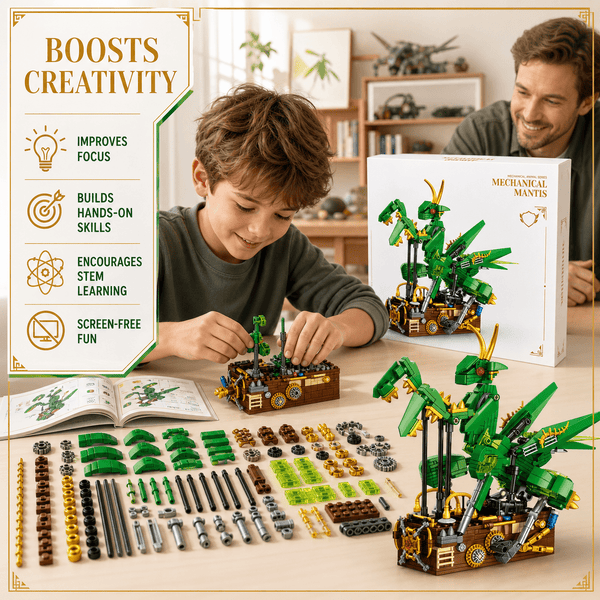JYRUE Mechanical Mantis Building Set, 643-Piece Praying Mantis Model Building Blocks Kit with Movable Claws and Display Base, DIY STEM Construction Toy for Kids, Teens and Adults, Ages 6+