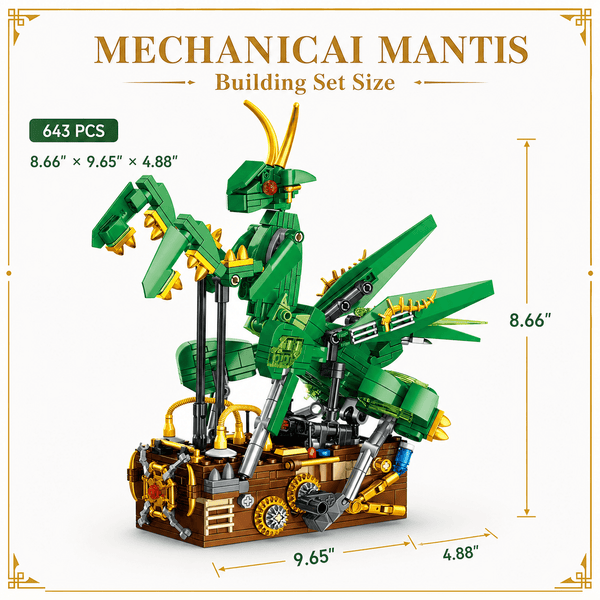 JYRUE Mechanical Mantis Building Set, 643-Piece Praying Mantis Model Building Blocks Kit with Movable Claws and Display Base, DIY STEM Construction Toy for Kids, Teens and Adults, Ages 6+