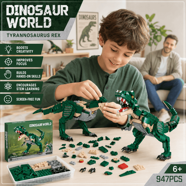 JYRUE T-Rex Dinosaur Building Set, 947-Piece Tyrannosaurus Rex Model Building Blocks Kit with Movable Jaw, DIY Dinosaur Construction Toy for Kids, Boys, Girls and Adults, Ages 6+