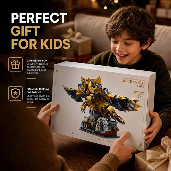JYRUE Mechanical Owl Building Set, 606-Piece Bird Model Building Blocks Kit with Golden Details, DIY STEM Construction Toy for Boys, Girls and Adults, Ages 6+