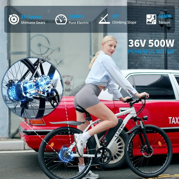 VTOKW 26" Electric Bike for Adults, 500W Ebike with 36V 10.4Ah Battery, 20MPH Electric Bicycles, E-bike for Adults, E Bike UL2849