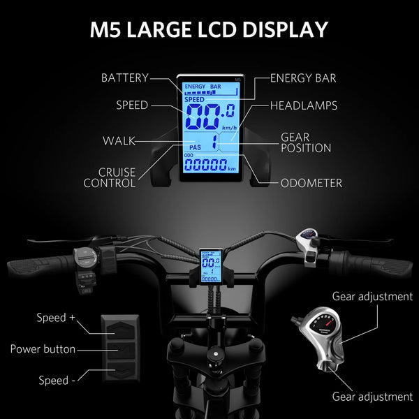 VTOKW Electric Bike for Adults, 1000W Peak Motor Adult Electric Bicycle, 48V 15Ah Battery, Up to 31MPH, 20'' Fat Tire Ebike, Dual Disc Brakes Mountain Bike for Cycling, 7 Speed E Bike, E-bike UL2849