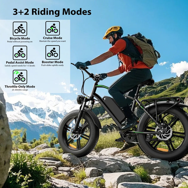 VTOKW Electric Bike, Peak 1000W Electric Bicycles for Adults, 20X4.0" Fat Tire Ebike, 48V/13AH Battery, 25MPH E-Mountain Bike for Cycling & Off-Road, 7-Speed Front Suspension Ebike for Adults UL2849