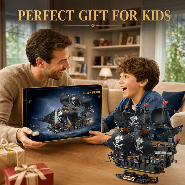 JYRUE Large Black Pirate Ship Building Set, 2517-Piece Sailing Ship Model Building Blocks Kit with Black Sails and Display Stand, DIY Construction Toy for Teens and Adults, Ages 8+