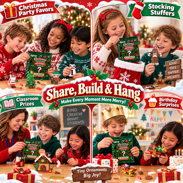 JYRUE Christmas Ornaments Building Set, 15 Pack Building Block Blind Bags with Christmas Tree, Santa, Wreath & Gingerbread Man, Christmas Party Favors & Stocking Stuffers for Kids Ages 6+