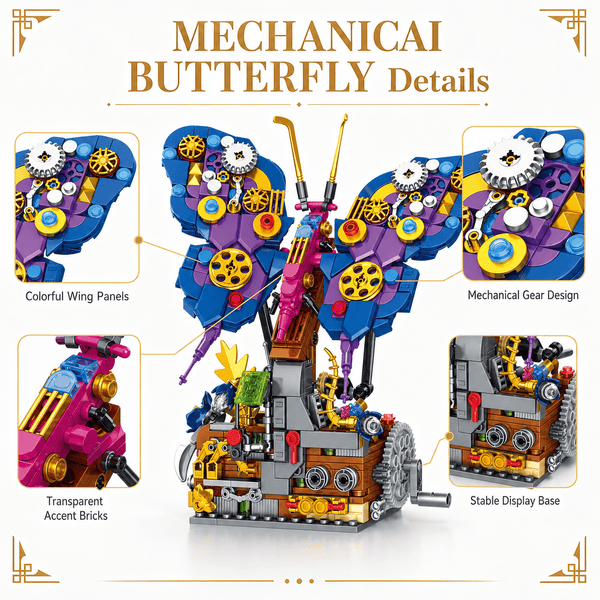 JYRUE Mechanical Butterfly Building Set, 624-Piece Butterfly Model Building Blocks Kit with Gear Design and Display Base, DIY STEM Construction Toy for Kids, Teens and Adults, Ages 6+