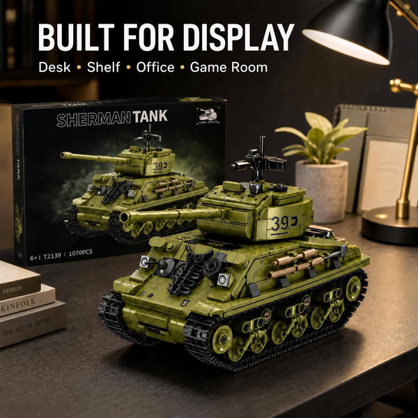 JYRUE Sherman Military Tank Building Set, 991-Piece WW2 Army Vehicle Model Building Blocks Kit, Collectible Tank Toy for Boys and Adults, Ages 6+