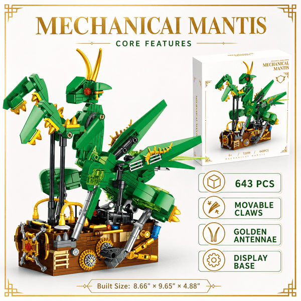 JYRUE Mechanical Mantis Building Set, 643-Piece Praying Mantis Model Building Blocks Kit with Movable Claws and Display Base, DIY STEM Construction Toy for Kids, Teens and Adults, Ages 6+