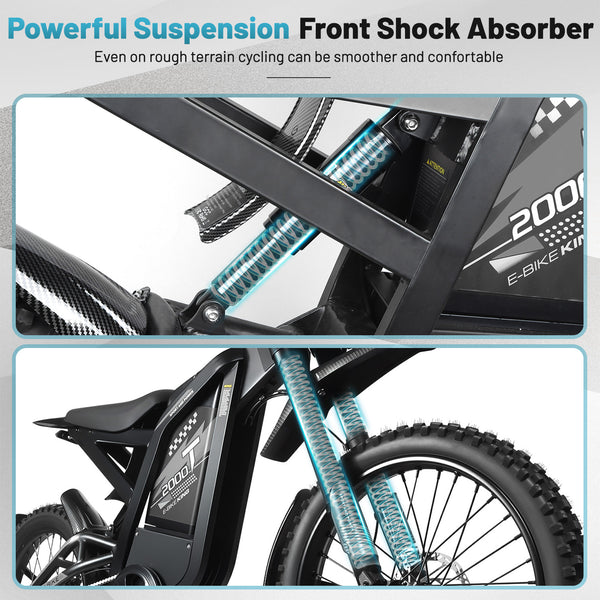 T2000 Electric Dirt Bike for Adults, 3000W Peak Electric Motorcycle 37MPH 48V 30Ah Battery, 85+Miles Electric Bike, 24" Fat Tire Ebike, Dual Hydraulic Brakes Mountain Bike, Full Suspension, UL2849