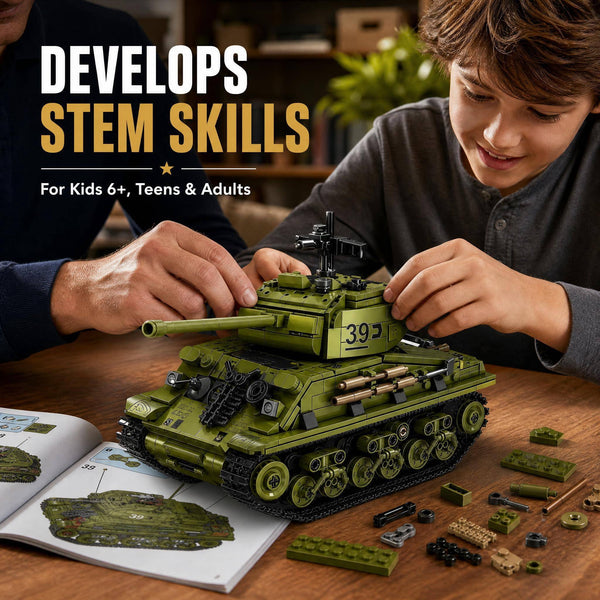 JYRUE Sherman Military Tank Building Set, 991-Piece WW2 Army Vehicle Model Building Blocks Kit, Collectible Tank Toy for Boys and Adults, Ages 6+