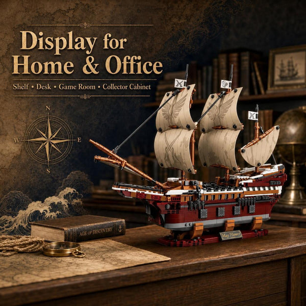 JYRUE Mayflower Pirate Ship Building Set with Lights, 2076-Piece Large Sailing Ship Model Building Blocks Kit, Collectible Boat Toy for Adults and Boys, Ages 6+