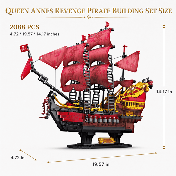 JYRUE Large Pirate Ship Building Set, 2088-Piece Pirate Sailing Ship Model Building Blocks Kit with Red Sails and Display Stand, DIY Construction Toy for Kids, Teens and Adults, Ages 6+