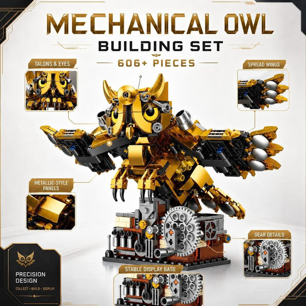 JYRUE Mechanical Owl Building Set, 606-Piece Bird Model Building Blocks Kit with Golden Details, DIY STEM Construction Toy for Boys, Girls and Adults, Ages 6+