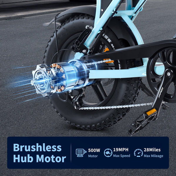 VTOKW Electric Bike for Adults, 500W Electric Bicycles with 36V 10.4Ah Battery, 16" Fat Tire Ebike, 20MPH E-Bike, E Bike for Adults UL2849