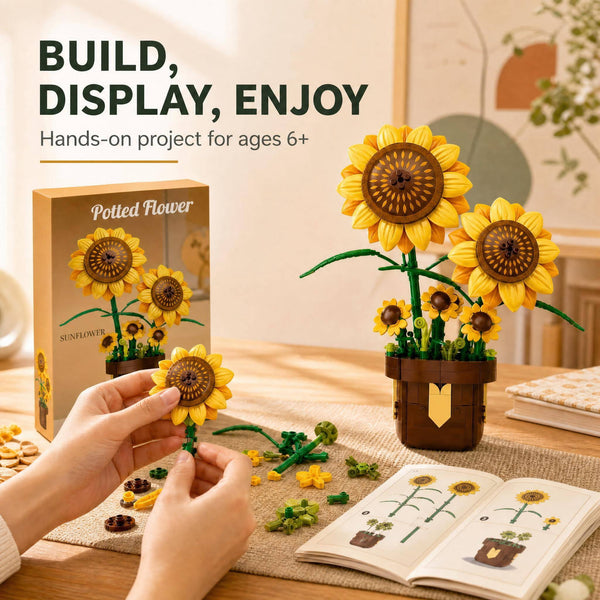 JYRUE Sunflower Building Set, 291-Piece Potted Flower Building Blocks, Botanical DIY Building Kit for Women, Girls and Kids, Ages 6+