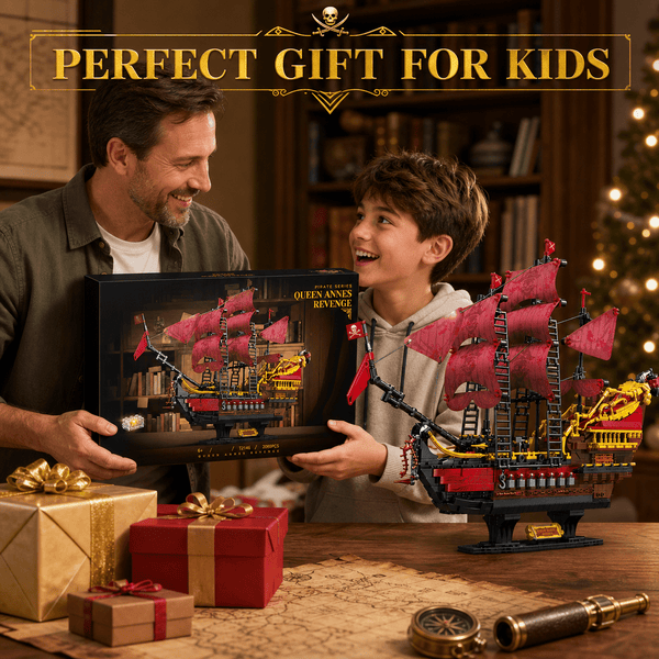 JYRUE Large Pirate Ship Building Set, 2088-Piece Pirate Sailing Ship Model Building Blocks Kit with Red Sails and Display Stand, DIY Construction Toy for Kids, Teens and Adults, Ages 6+