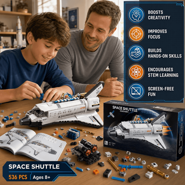 JYRUE Space Shuttle Building Set, 536-Piece Spacecraft Model Building Blocks Kit with Opening Cargo Bay, Detachable Satellite and Display Stand, DIY STEM Toy for Kids, Teens and Adults, Ages 8+