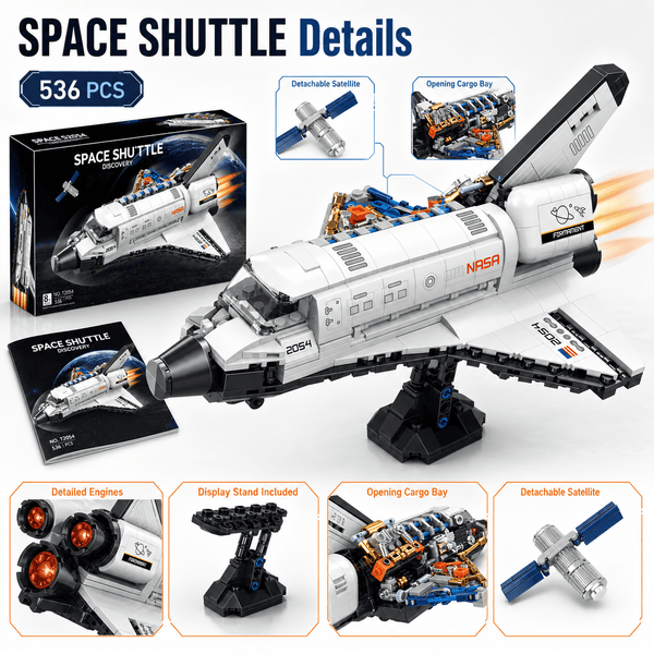 JYRUE Space Shuttle Building Set, 536-Piece Spacecraft Model Building Blocks Kit with Opening Cargo Bay, Detachable Satellite and Display Stand, DIY STEM Toy for Kids, Teens and Adults, Ages 8+