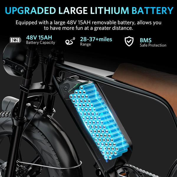 VTOKW Electric Bike for Adults, 1000W Peak Motor Adult Electric Bicycle, 48V 15Ah Battery, Up to 31MPH, 20'' Fat Tire Ebike, Dual Disc Brakes Mountain Bike for Cycling, 7 Speed E Bike, E-bike UL2849