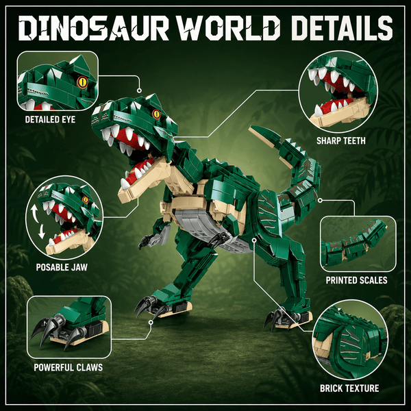 JYRUE T-Rex Dinosaur Building Set, 947-Piece Tyrannosaurus Rex Model Building Blocks Kit with Movable Jaw, DIY Dinosaur Construction Toy for Kids, Boys, Girls and Adults, Ages 6+