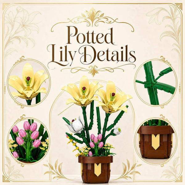 JYRUE Lily Flowers Building Set, 296-Piece Potted Flower Building Blocks, Botanical DIY Building Kit for Women, Girls and Adults, Ages 6+