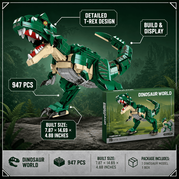JYRUE T-Rex Dinosaur Building Set, 947-Piece Tyrannosaurus Rex Model Building Blocks Kit with Movable Jaw, DIY Dinosaur Construction Toy for Kids, Boys, Girls and Adults, Ages 6+