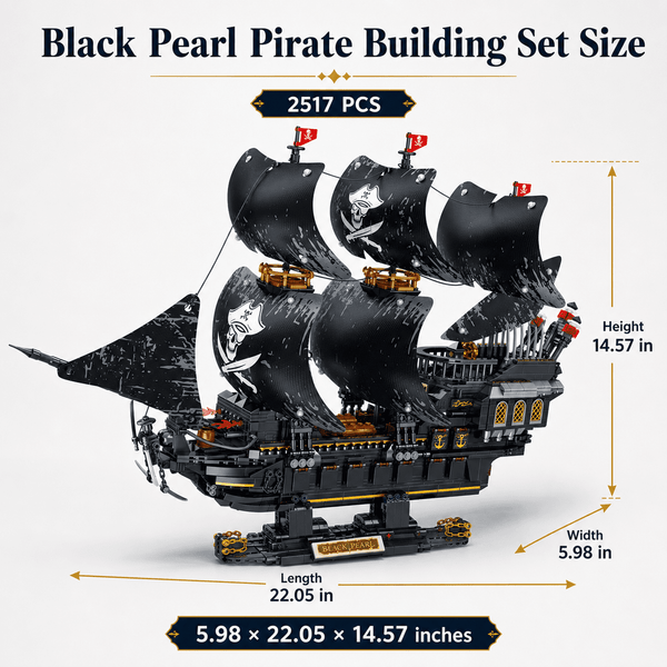 JYRUE Large Black Pirate Ship Building Set, 2517-Piece Sailing Ship Model Building Blocks Kit with Black Sails and Display Stand, DIY Construction Toy for Teens and Adults, Ages 8+