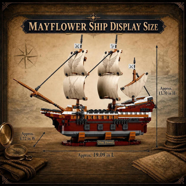 JYRUE Mayflower Pirate Ship Building Set with Lights, 2076-Piece Large Sailing Ship Model Building Blocks Kit, Collectible Boat Toy for Adults and Boys, Ages 6+