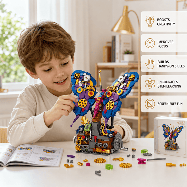 JYRUE Mechanical Butterfly Building Set, 624-Piece Butterfly Model Building Blocks Kit with Gear Design and Display Base, DIY STEM Construction Toy for Kids, Teens and Adults, Ages 6+