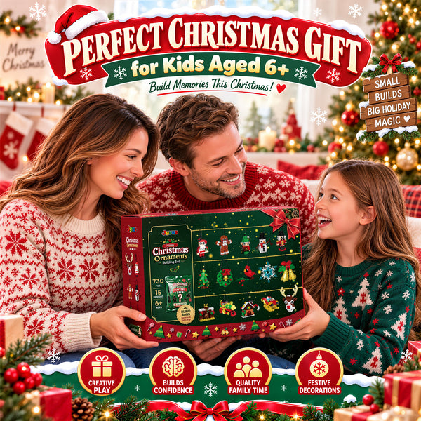 JYRUE Christmas Ornaments Building Set, 15 Pack Building Block Blind Bags with Christmas Tree, Santa, Wreath & Gingerbread Man, Christmas Party Favors & Stocking Stuffers for Kids Ages 6+