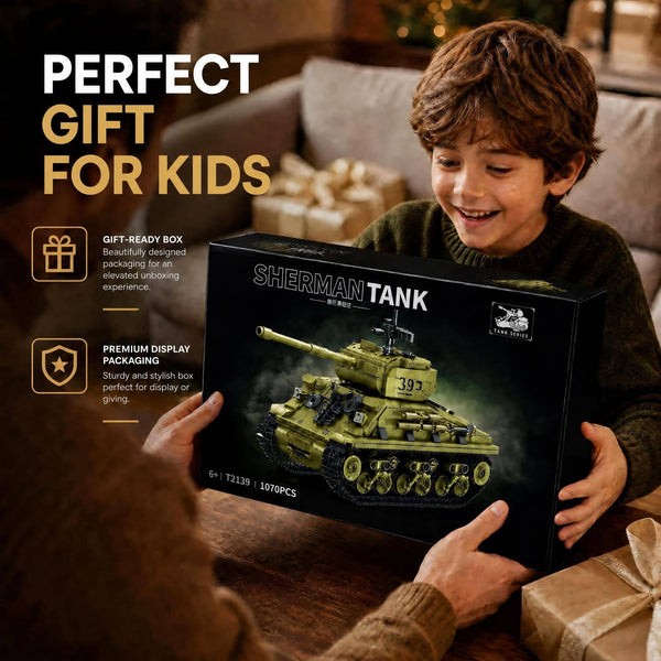 JYRUE Sherman Military Tank Building Set, 991-Piece WW2 Army Vehicle Model Building Blocks Kit, Collectible Tank Toy for Boys and Adults, Ages 6+