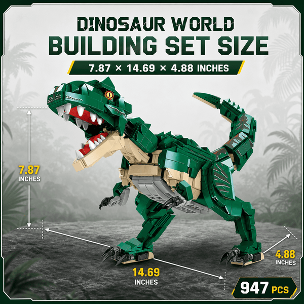 JYRUE T-Rex Dinosaur Building Set, 947-Piece Tyrannosaurus Rex Model Building Blocks Kit with Movable Jaw, DIY Dinosaur Construction Toy for Kids, Boys, Girls and Adults, Ages 6+