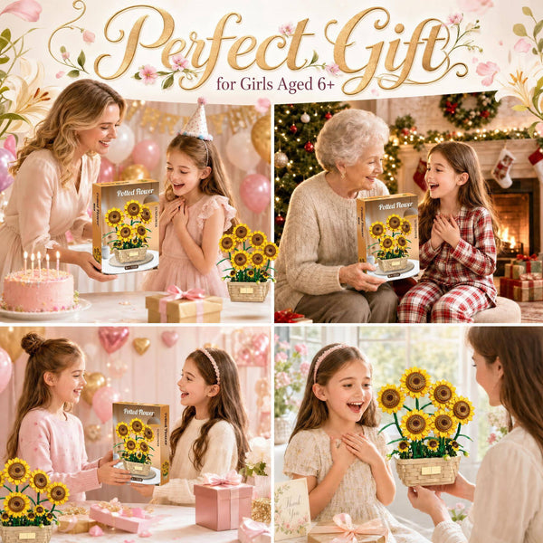 JYRUE Large Sunflower Building Set, 689-Piece Potted Flower Building Blocks with Basket-Style Pot, Botanical DIY Building Kit for Women, Girls and Adults, Ages 6+