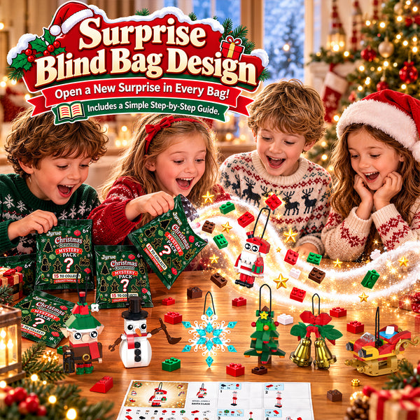 JYRUE Christmas Ornaments Building Set, 15 Pack Building Block Blind Bags with Christmas Tree, Santa, Wreath & Gingerbread Man, Christmas Party Favors & Stocking Stuffers for Kids Ages 6+