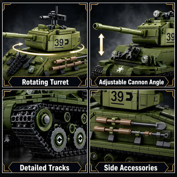 JYRUE Sherman Military Tank Building Set, 991-Piece WW2 Army Vehicle Model Building Blocks Kit, Collectible Tank Toy for Boys and Adults, Ages 6+