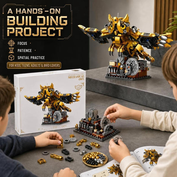 JYRUE Mechanical Owl Building Set, 606-Piece Bird Model Building Blocks Kit with Golden Details, DIY STEM Construction Toy for Boys, Girls and Adults, Ages 6+