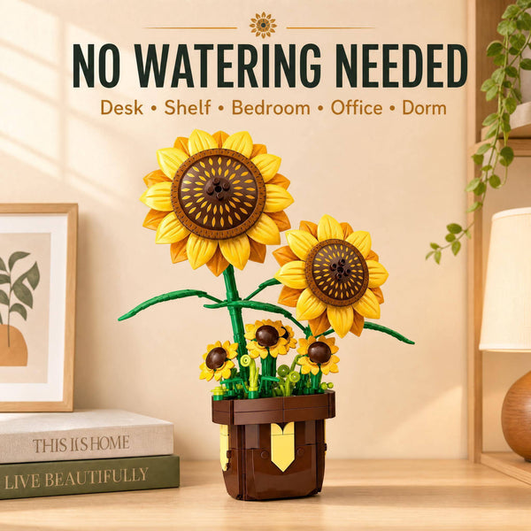 JYRUE Sunflower Building Set, 291-Piece Potted Flower Building Blocks, Botanical DIY Building Kit for Women, Girls and Kids, Ages 6+
