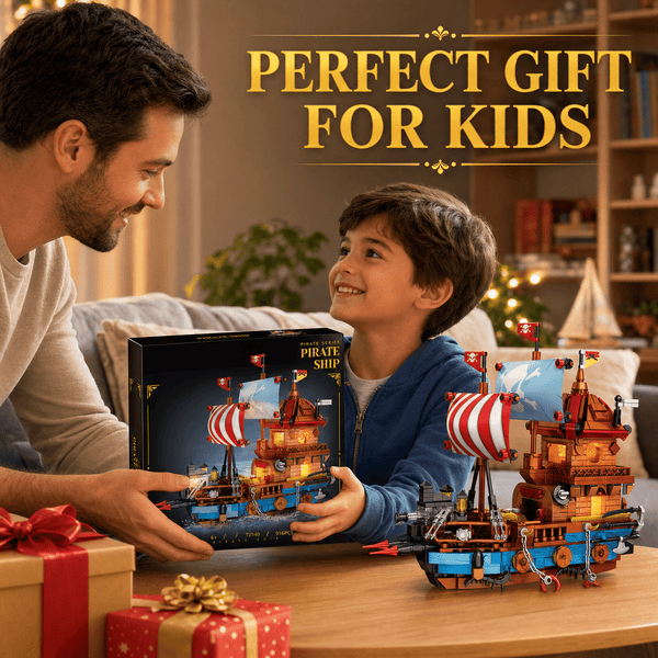 JYRUE Pirate Ship Building Set, 916-Piece Pirate Boat Model Building Blocks Kit with Striped Sails, Detailed Cabin and Cannon Accessories, DIY Construction Toy for Kids, Teens and Adults, Ages 6+