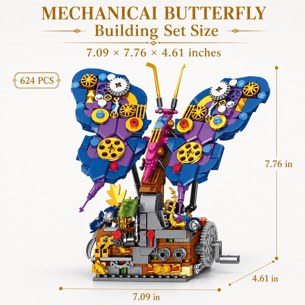 JYRUE Mechanical Butterfly Building Set, 624-Piece Butterfly Model Building Blocks Kit with Gear Design and Display Base, DIY STEM Construction Toy for Kids, Teens and Adults, Ages 6+