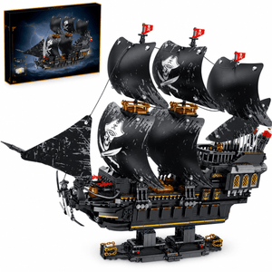 JYRUE Large Black Pirate Ship Building Set, 2517-Piece Sailing Ship Model Building Blocks Kit with Black Sails and Display Stand, DIY Construction Toy for Teens and Adults, Ages 8+