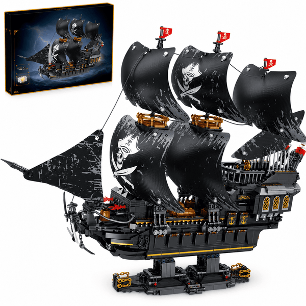 JYRUE Large Black Pirate Ship Building Set, 2517-Piece Sailing Ship Model Building Blocks Kit with Black Sails and Display Stand, DIY Construction Toy for Teens and Adults, Ages 8+