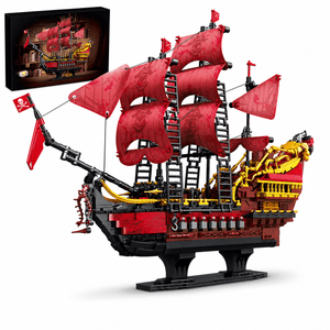JYRUE Large Pirate Ship Building Set, 2088-Piece Pirate Sailing Ship Model Building Blocks Kit with Red Sails and Display Stand, DIY Construction Toy for Kids, Teens and Adults, Ages 6+