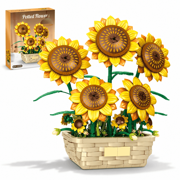 JYRUE Large Sunflower Building Set, 689-Piece Potted Flower Building Blocks with Basket-Style Pot, Botanical DIY Building Kit for Women, Girls and Adults, Ages 6+