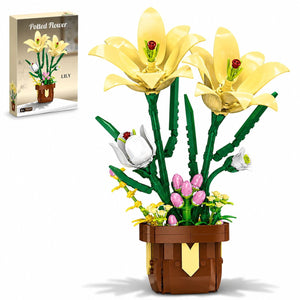 JYRUE Lily Flowers Building Set, 296-Piece Potted Flower Building Blocks, Botanical DIY Building Kit for Women, Girls and Adults, Ages 6+