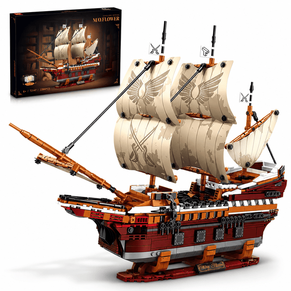 JYRUE Mayflower Pirate Ship Building Set with Lights, 2076-Piece Large Sailing Ship Model Building Blocks Kit, Collectible Boat Toy for Adults and Boys, Ages 6+