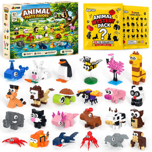 JYRUE Party Favors for Kids, 24 Pack Mini Animal Building Sets, 776-Piece Blind Bag Toys with Capybara and Axolotl, Goodie Bag Fillers, Classroom Prizes and Stocking Stuffers, Ages 6-12