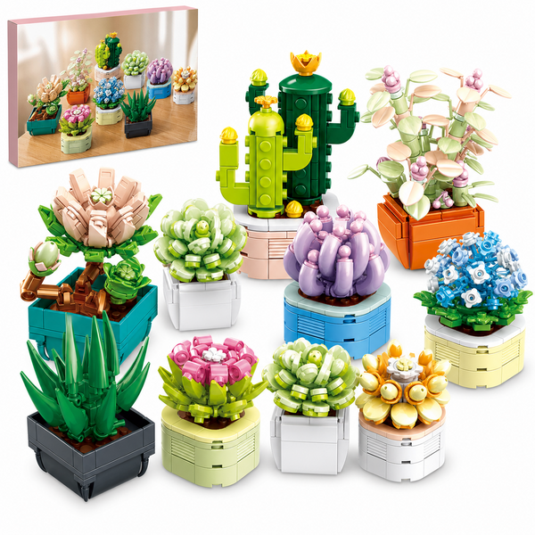 JYRUE Succulent Plants Building Set, 832-Piece Botanical Building Blocks Kit with 9 Potted Plant Models, DIY Artificial Flower and Cactus Decor, Gifts for Women, Girls and Adults, Ages 6+