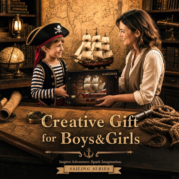 JYRUE Mayflower Pirate Ship Building Set with Lights, 2076-Piece Large Sailing Ship Model Building Blocks Kit, Collectible Boat Toy for Adults and Boys, Ages 6+