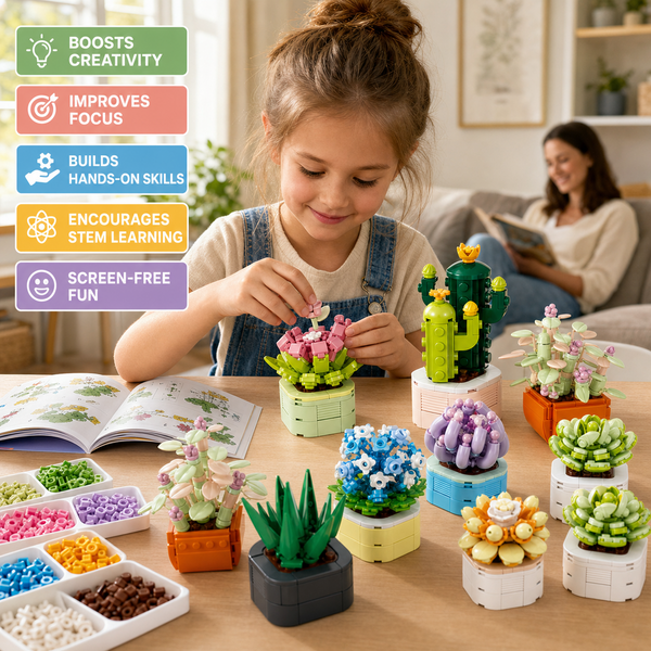 JYRUE Succulent Plants Building Set, 832-Piece Botanical Building Blocks Kit with 9 Potted Plant Models, DIY Artificial Flower and Cactus Decor, Gifts for Women, Girls and Adults, Ages 6+